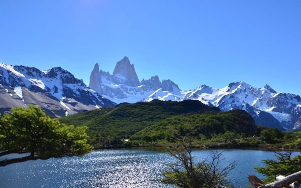 Argentina natural landscape with mountain ranges and a lake